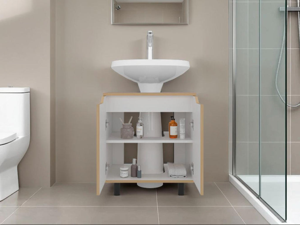 Mueble Para Lavamanos Marlo Dos Puertas, Fresno Y Blanco - vista 4