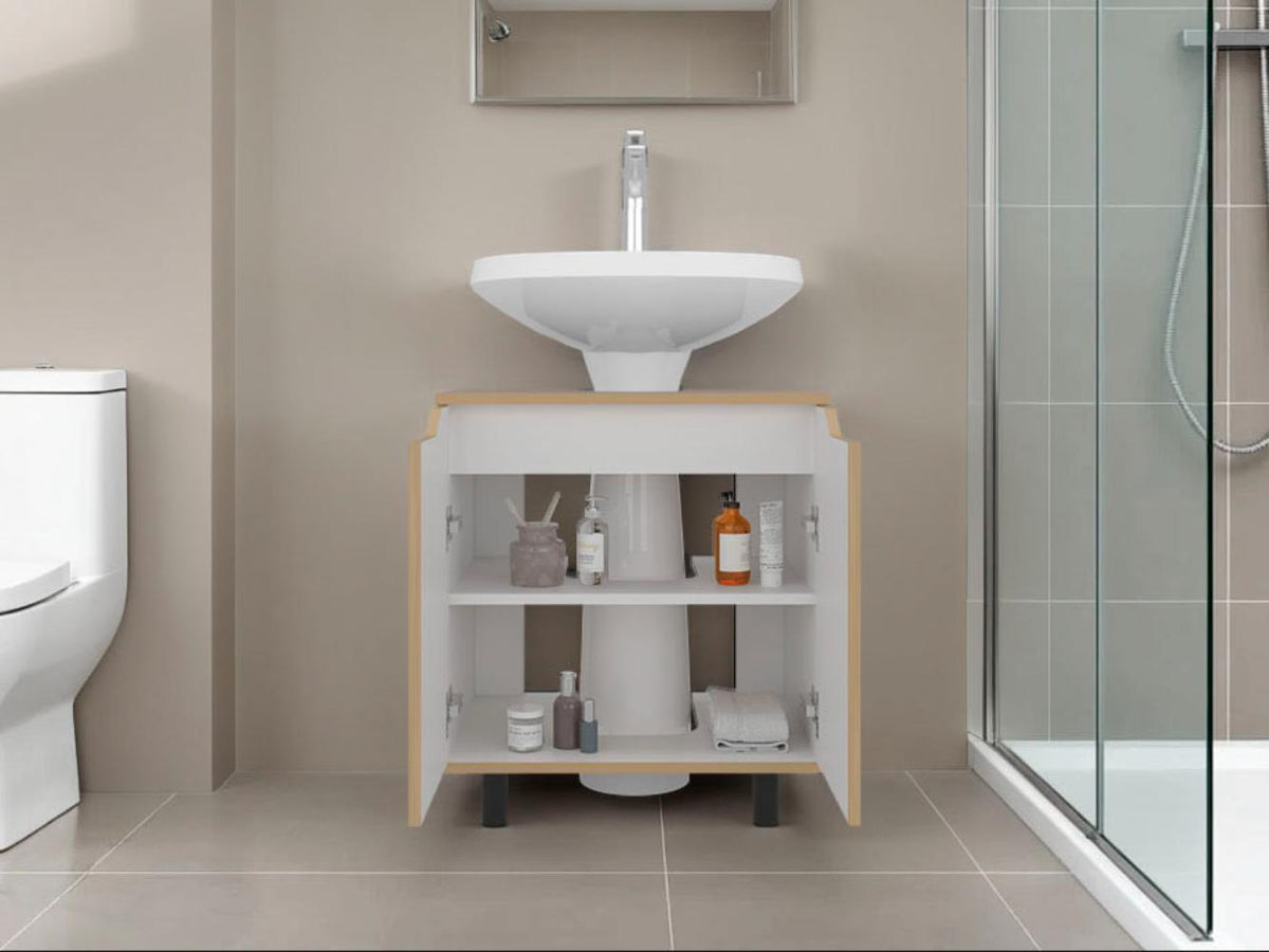 Mueble Para Lavamanos Marlo Dos Puertas, Fresno Y Blanco - vista 4