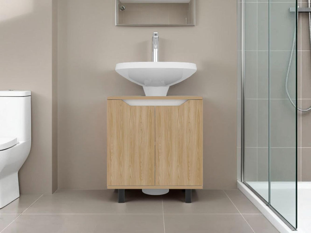 Mueble Para Lavamanos Marlo Dos Puertas, Fresno Y Blanco - vista 3