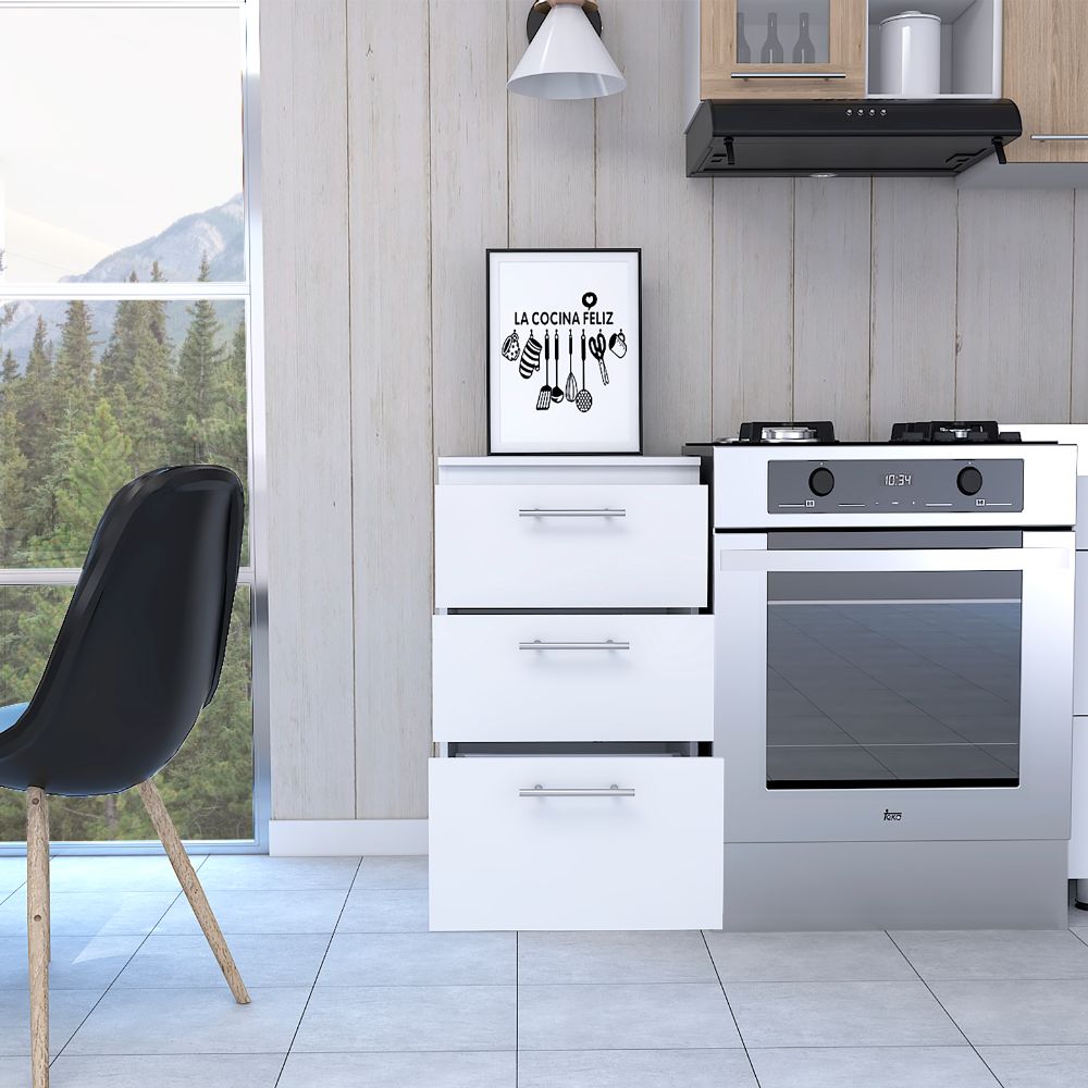 Mueble Inferior Manchester, Blanco, con tres amplios cajones deslizables - vista 4