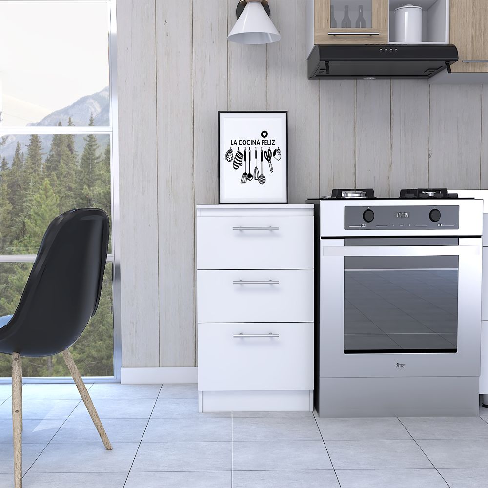 Mueble Inferior Manchester, Blanco, con tres amplios cajones deslizables - vista 3