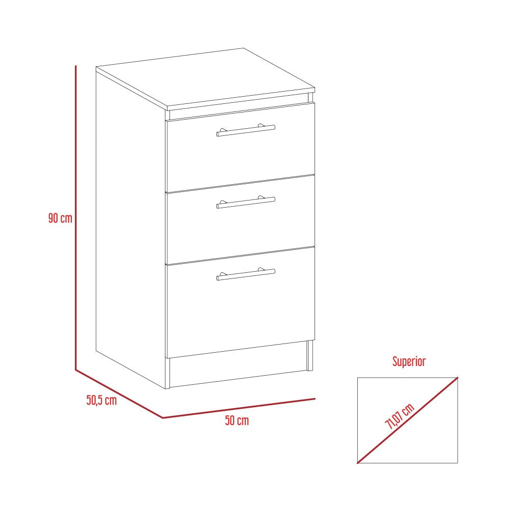Mueble Inferior Manchester, Blanco, con tres amplios cajones deslizables - vista 7