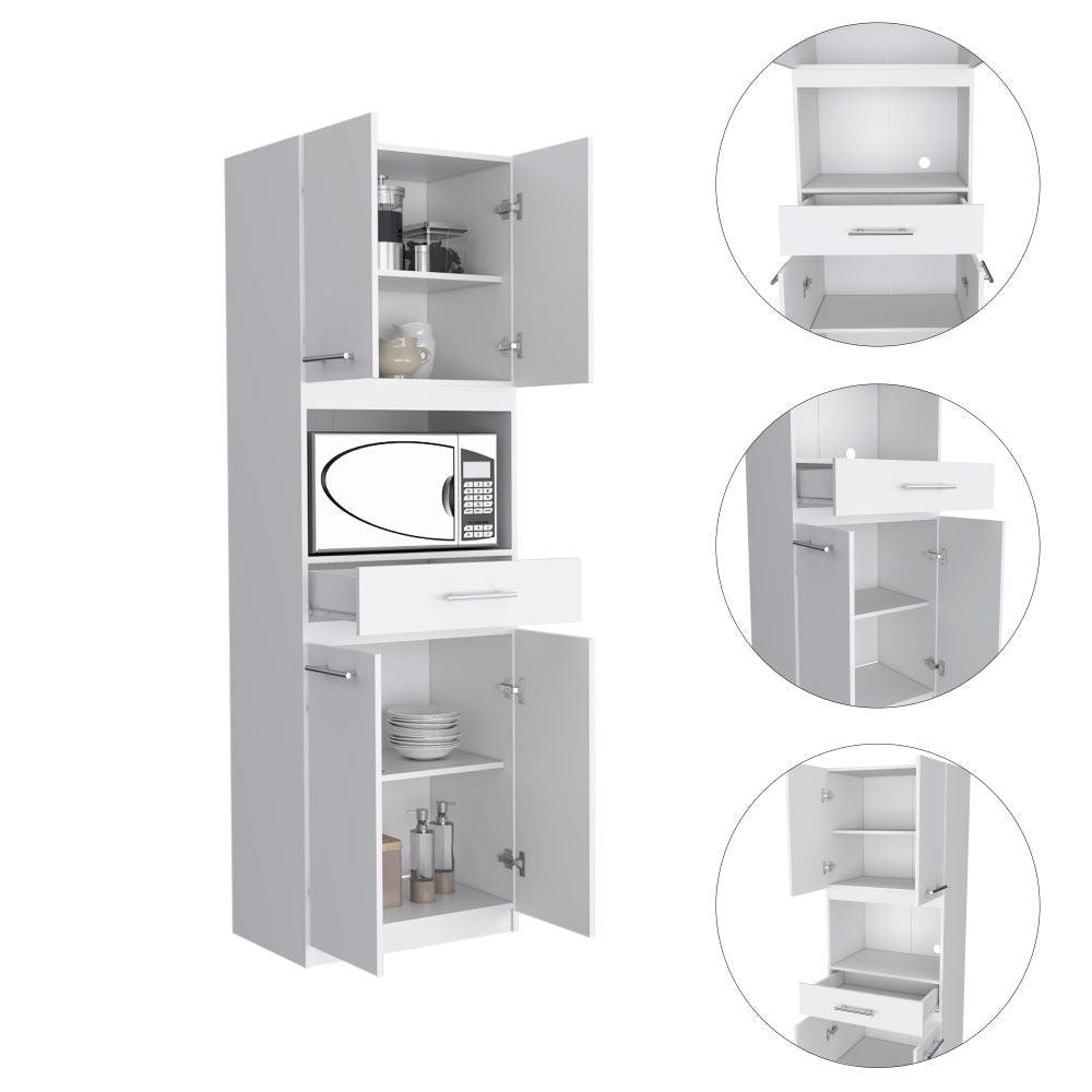 Auxiliar Microondas Alto Manchester, Blanco, con cuatro puertas batientes y entrepaños para colocar objetos - vista 5