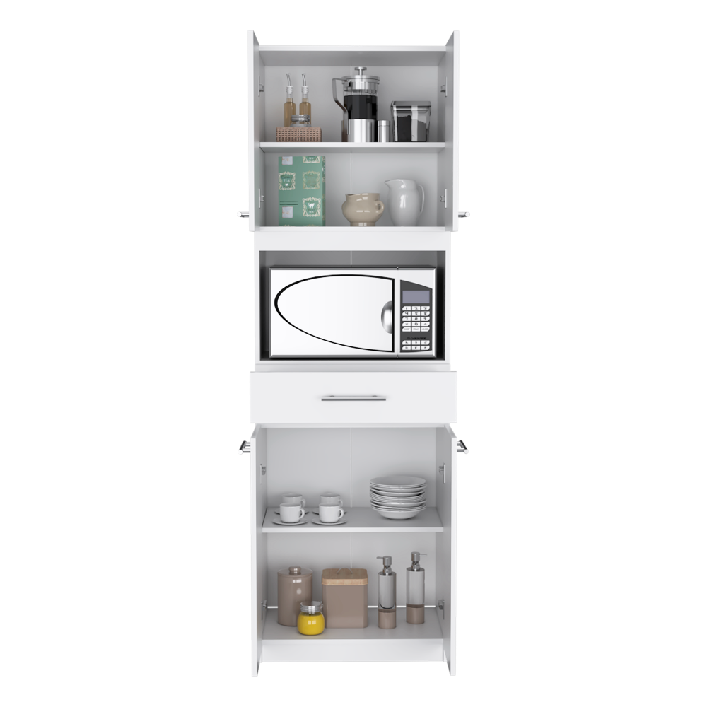 Auxiliar Microondas Alto Manchester, Blanco, con cuatro puertas batientes y entrepaños para colocar objetos - vista 2