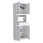 Auxiliar Microondas Alto Manchester, Blanco, con cuatro puertas batientes y entrepaños para colocar objetos - vista 1