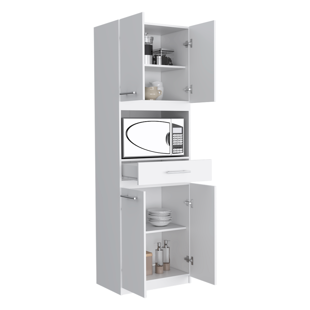 Auxiliar Microondas Alto Manchester, Blanco, con cuatro puertas batientes y entrepaños para colocar objetos - vista 1
