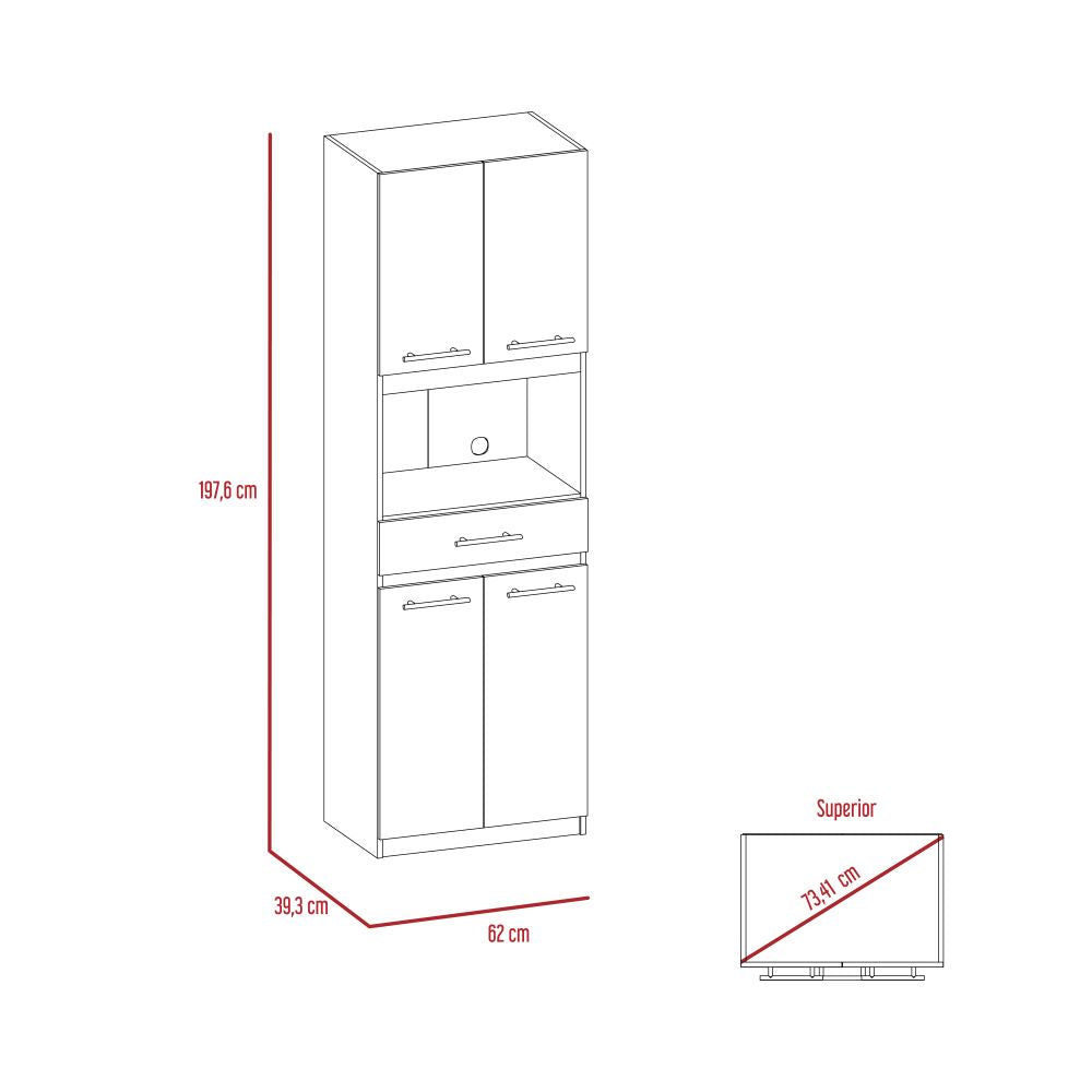 Auxiliar Microondas Alto Manchester, Blanco, con cuatro puertas batientes y entrepaños para colocar objetos - vista 8
