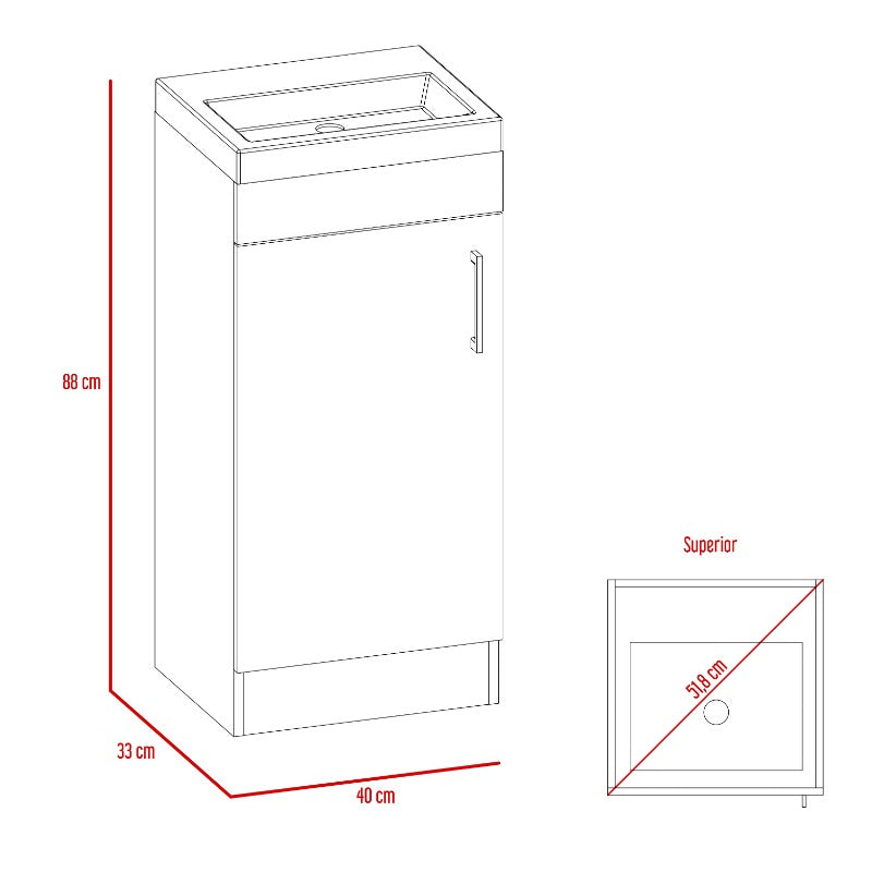 Mueble de Lavamanos Madrid, Coñac, con una puerta abatible - vista 7