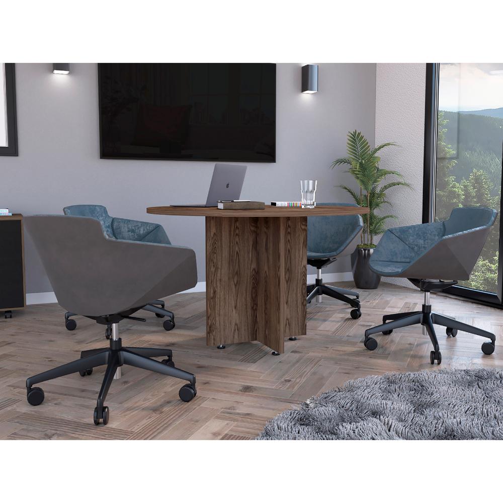 Mesa Redonda M-120 Home Office, Negro Soft / Coñac - vista 3