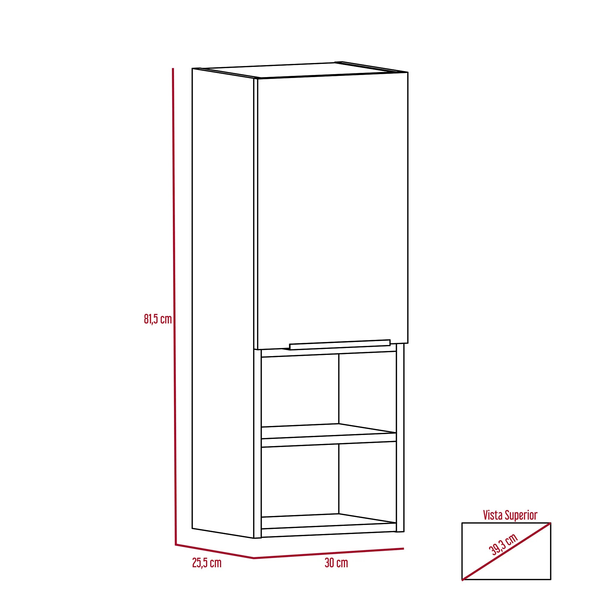 Mueble Auxiliar Muro Baño Barcelona 1 Puerta - Miel