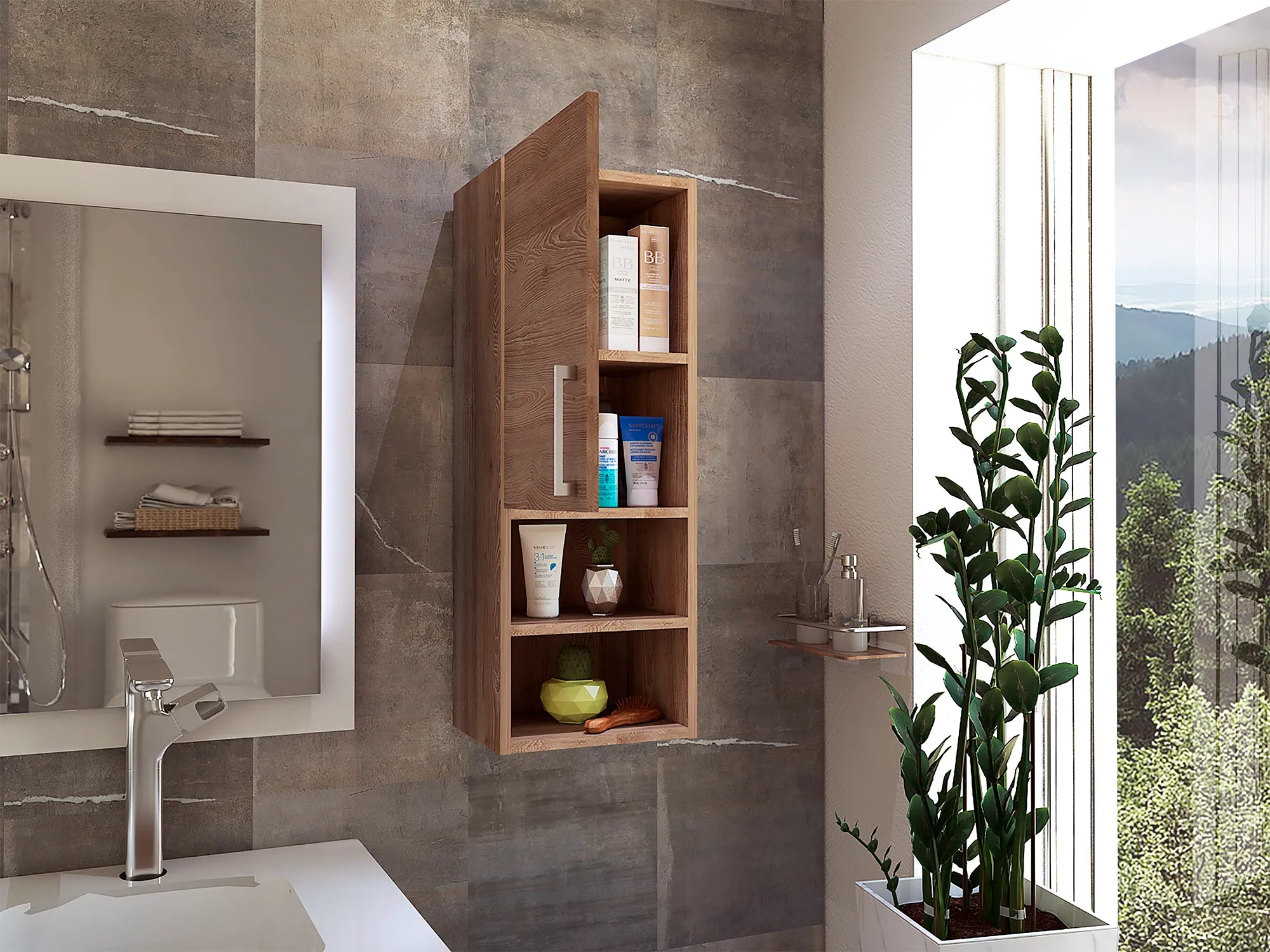 Mueble Auxiliar Muro Baño Barcelona 1 Puerta - Miel