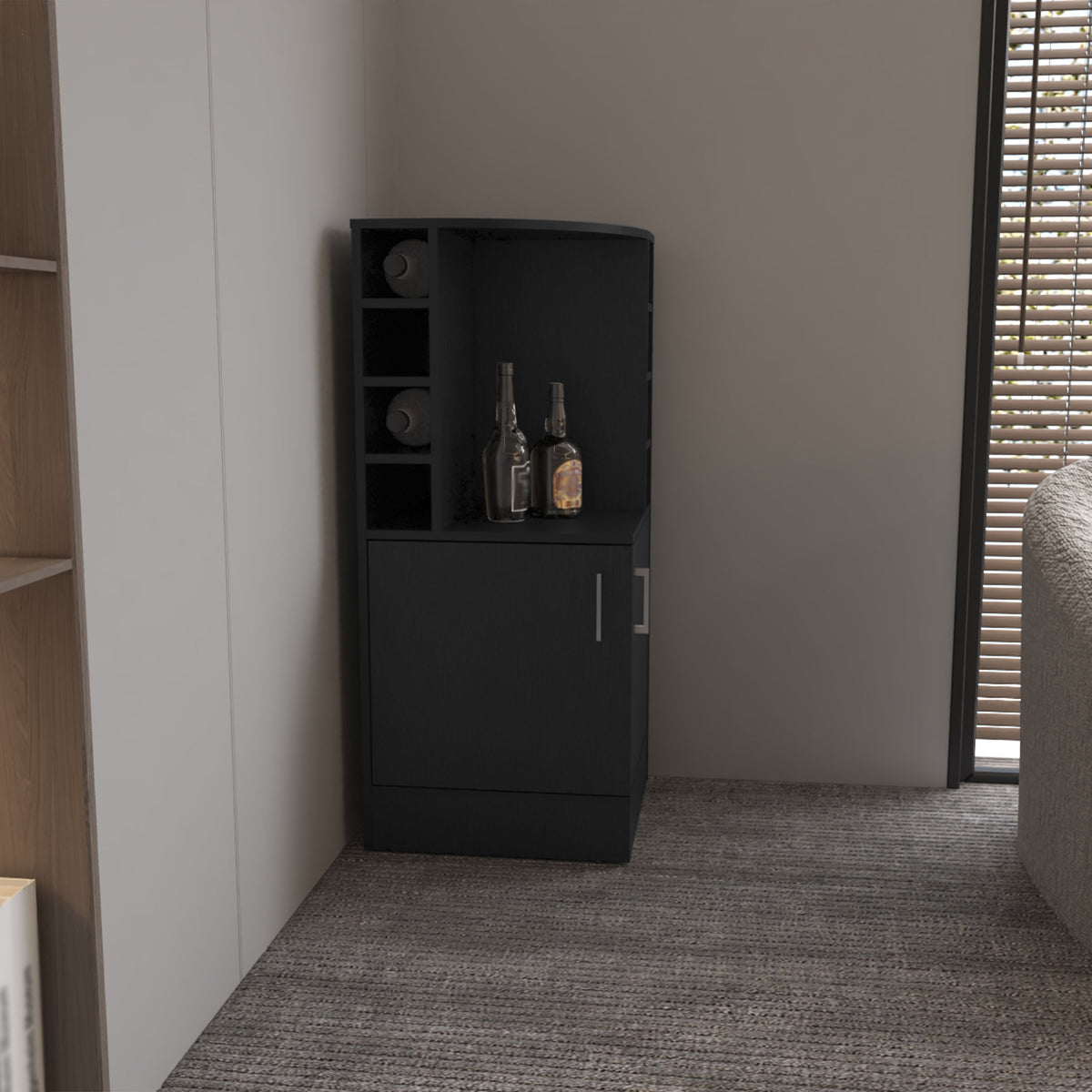Bar Bajo Esquinero Jakes, Wengue, Con Espacio Para Organizar Botellas De Vino - vista 2