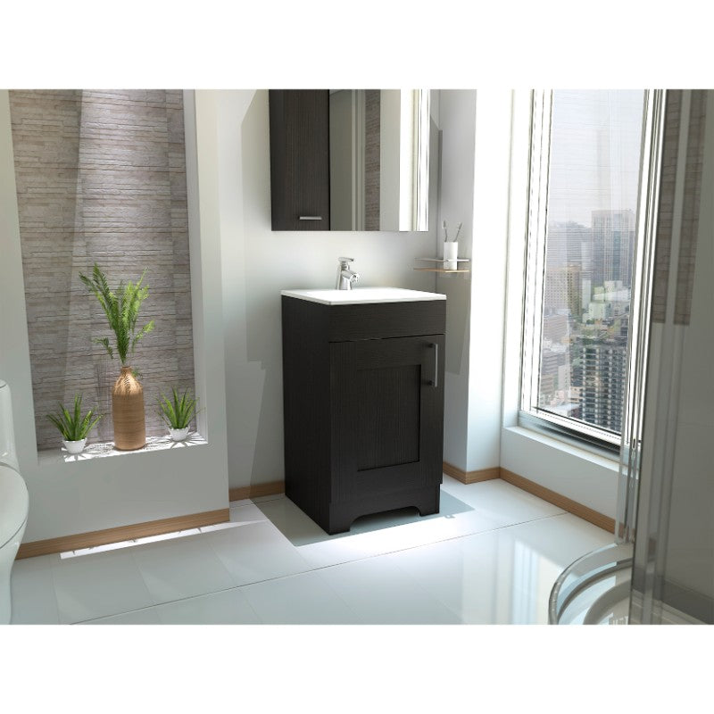 Mueble de Lavamanos Barcelona, Wengue, con una puerta batiente y dos entrepaños de amplio espacio - vista 2