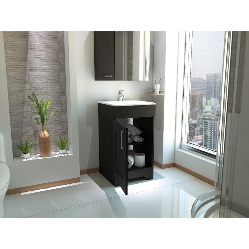 Mueble de Lavamanos Barcelona, Wengue, con una puerta batiente y dos entrepaños de amplio espacio - vista 5