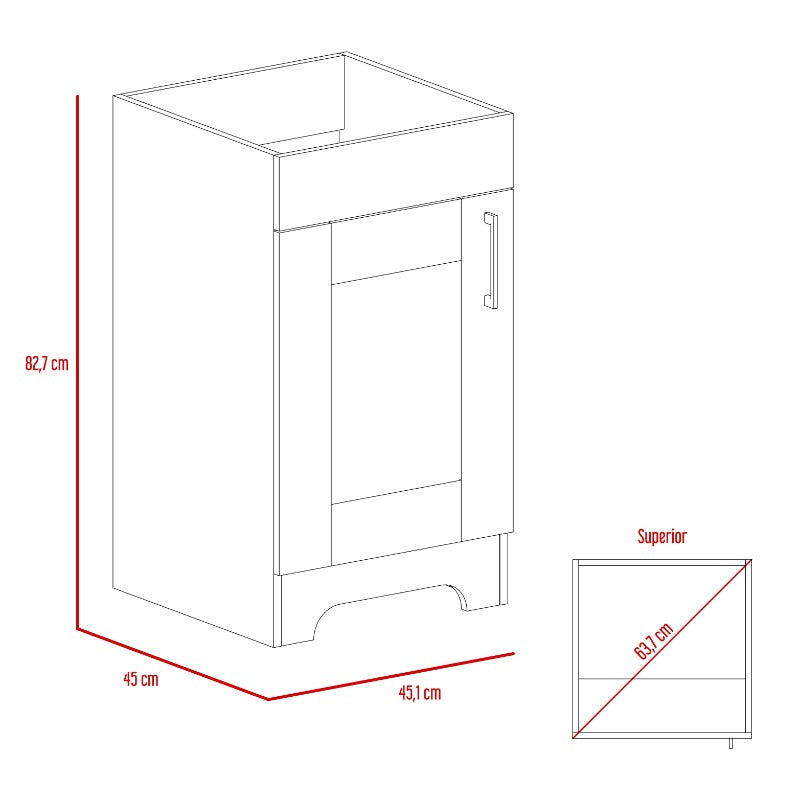 Mueble de Lavamanos Barcelona, Wengue, con una puerta batiente y dos entrepaños de amplio espacio - vista 7