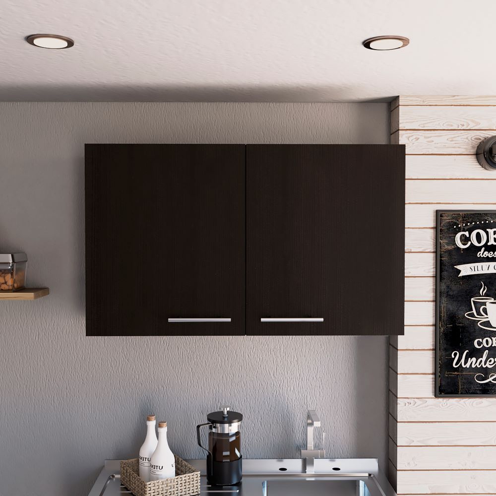Mueble Aéreo, Manchester, Wengue, con dos puertas batientes y entrepaños para colocar objetos - vista 3