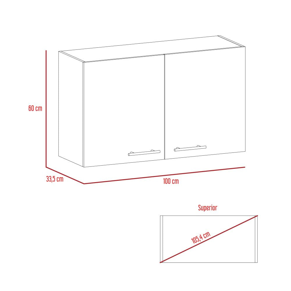 Mueble Aéreo, Manchester, Wengue, con dos puertas batientes y entrepaños para colocar objetos - vista 7