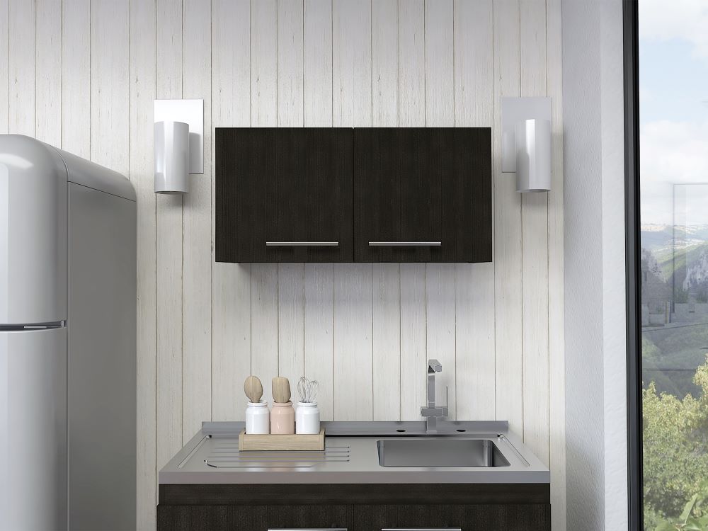 Mueble Sobre Campana Manchester, Wengue, con dos puertas batientes y entrepaños para colocar objetos - vista 3