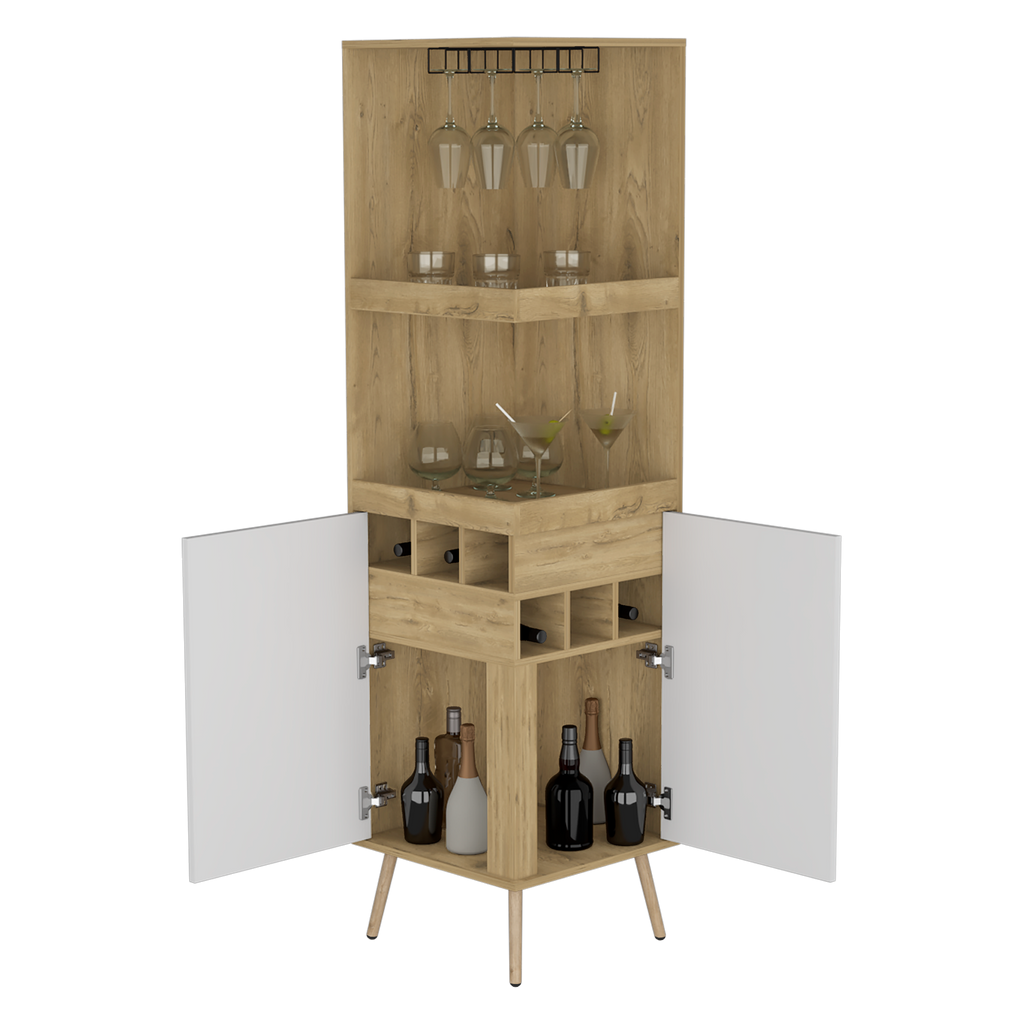 Bar Esquinero Huna, Macadamia y Blanco, con amplio espacio para botellas y portacopas - vista 2