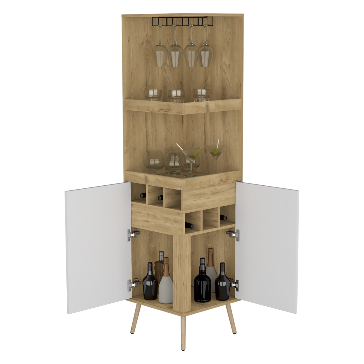 Bar Esquinero Huna, Macadamia y Blanco, con amplio espacio para botellas y portacopas - vista 2