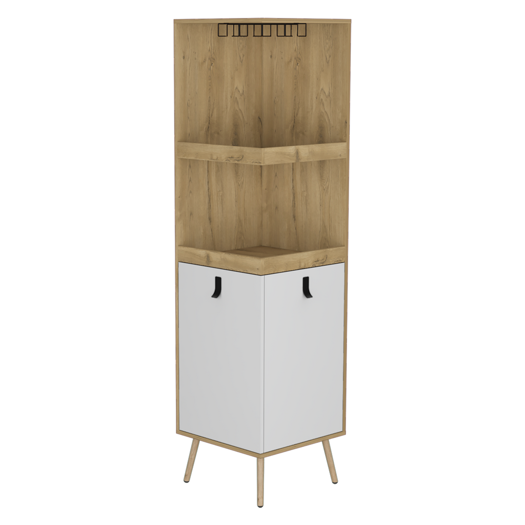 Bar Esquinero Huna, Macadamia y Blanco, con amplio espacio para botellas y portacopas - vista 1