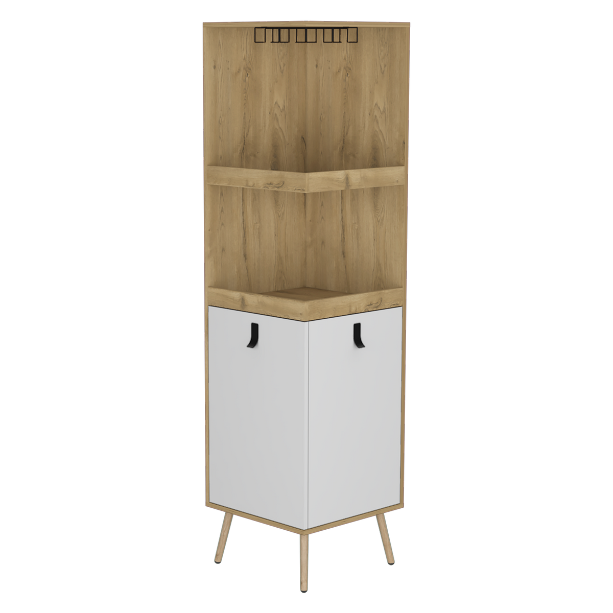 Bar Esquinero Huna, Macadamia y Blanco, con amplio espacio para botellas y portacopas - vista 1