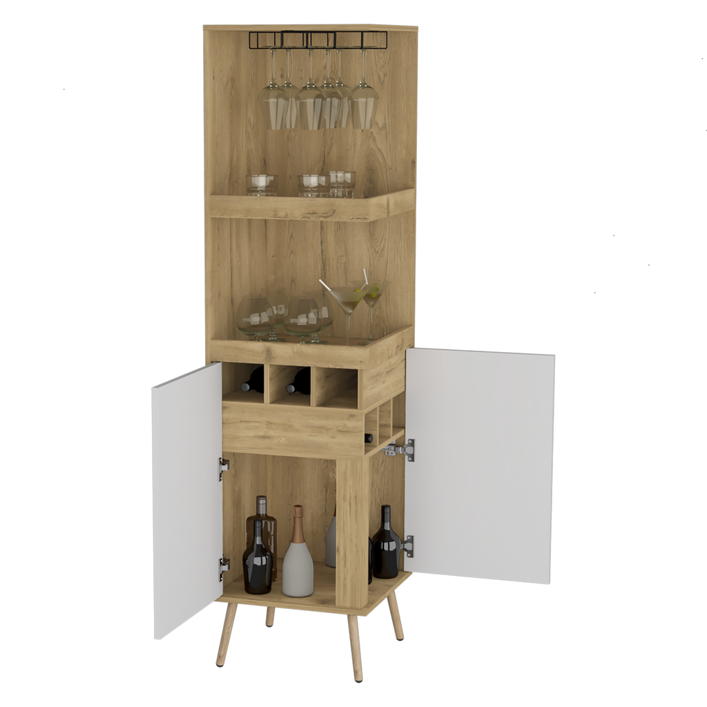 Bar Esquinero Huna, Macadamia y Blanco, con amplio espacio para botellas y portacopas - vista 4