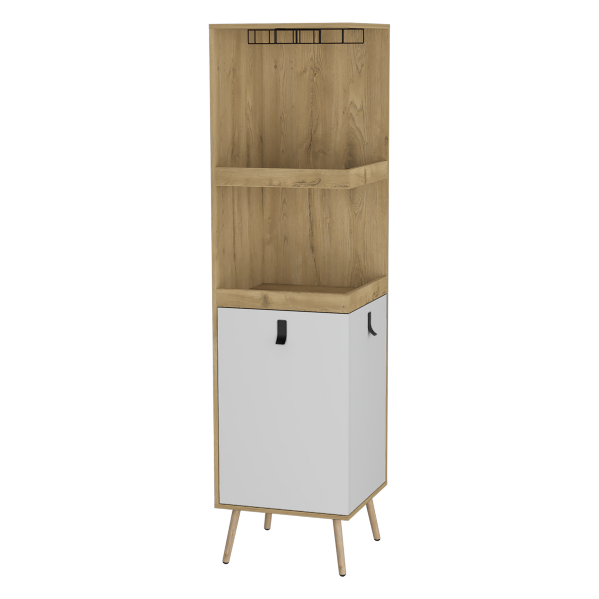 Bar Esquinero Huna, Macadamia y Blanco, con amplio espacio para botellas y portacopas - vista 3
