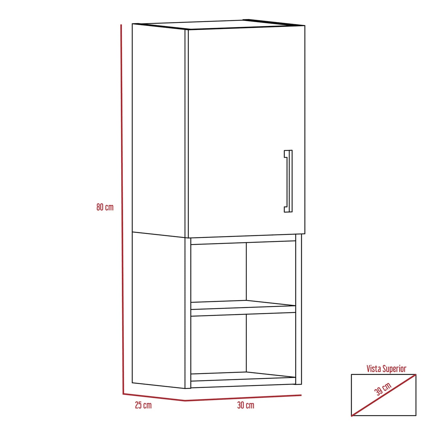 Mueble Auxiliar Muro Baño Madrid 1 Puerta - Miel / Plomo