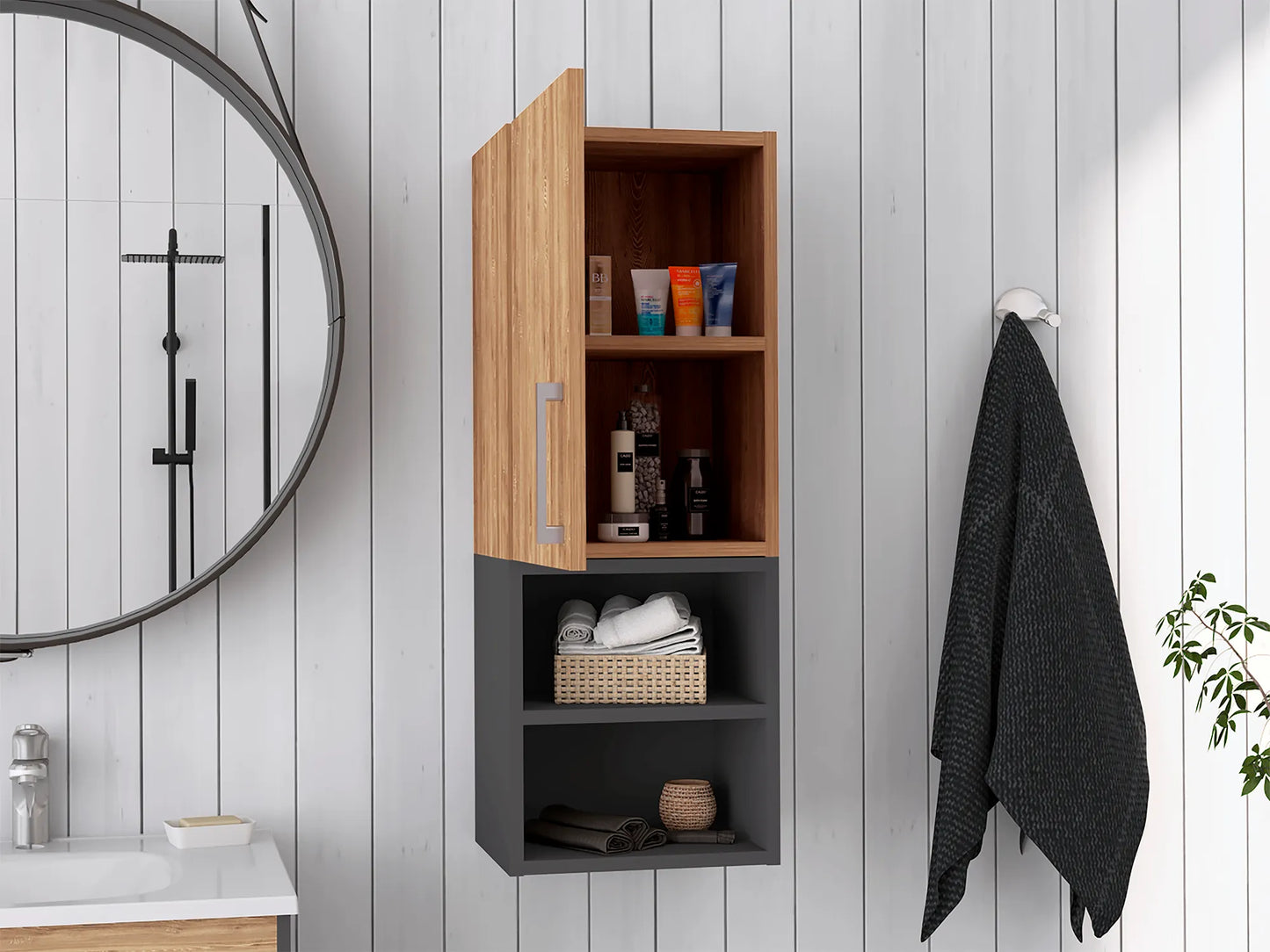 Mueble Auxiliar Muro Baño Madrid 1 Puerta - Miel / Plomo