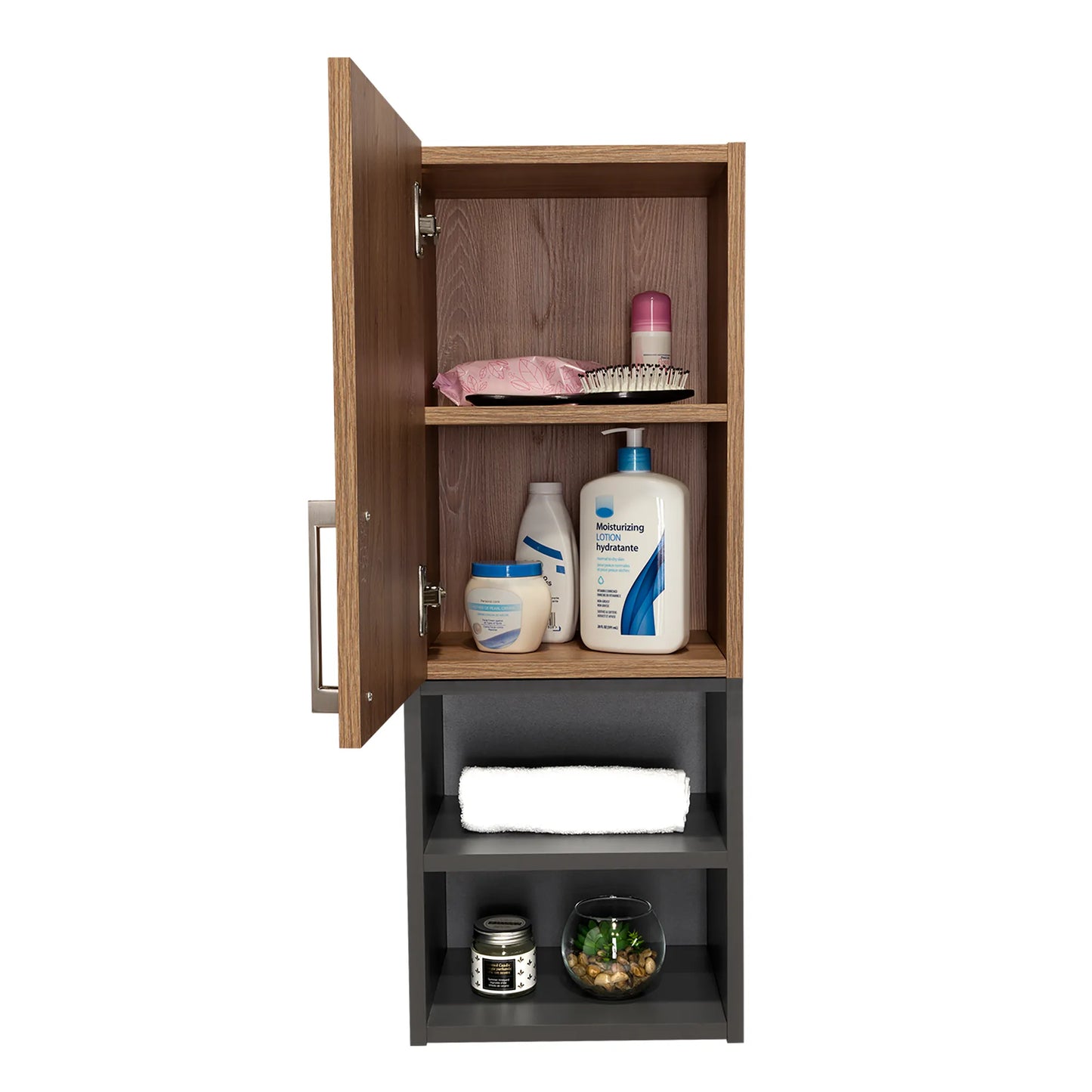 Mueble Auxiliar Muro Baño Madrid 1 Puerta - Miel / Plomo