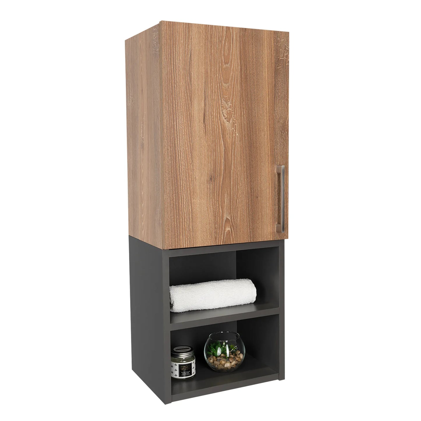 Mueble Auxiliar Muro Baño Madrid 1 Puerta - Miel / Plomo