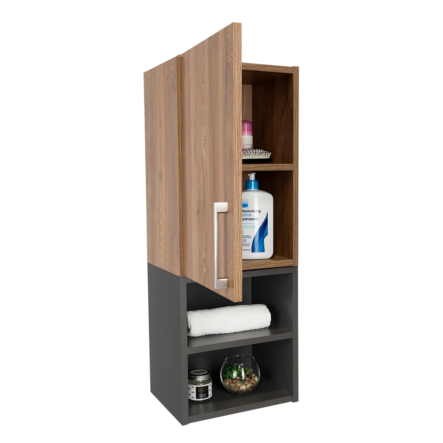 Mueble Auxiliar Muro Baño Madrid 1 Puerta - Miel / Plomo