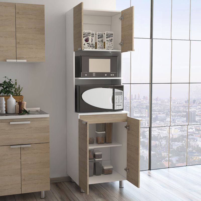 Mueble Microondas Fendi, Rovere y Blanco, con cuatro puertas batientes y espacio para horno microondas - vista 2