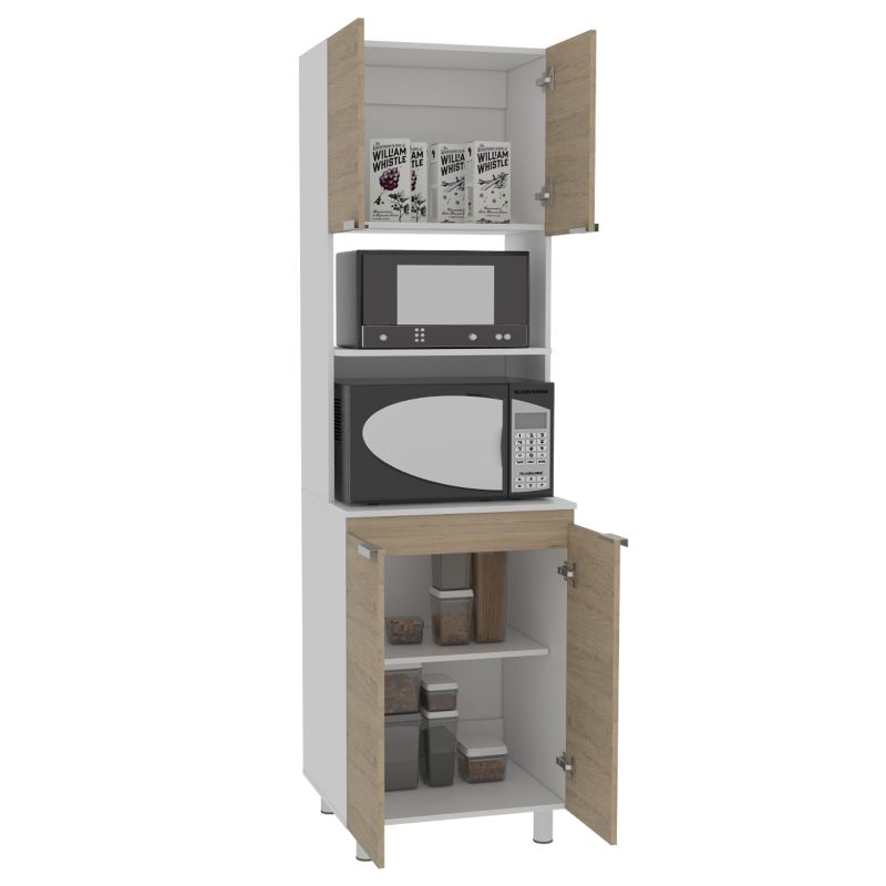 Mueble Microondas Fendi, Rovere y Blanco, con cuatro puertas batientes y espacio para horno microondas - vista 3