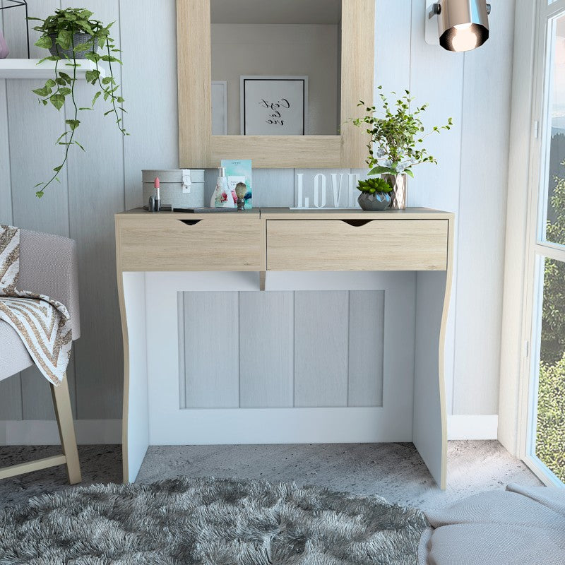 Mueble de Tocador Perla, Rovere y Blanco, con dos cajones organizadores de amplio espacio - vista 2