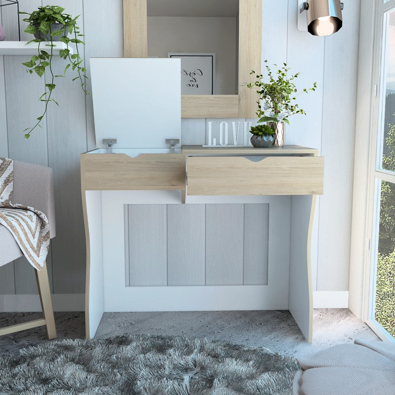 Mueble de Tocador Perla, Rovere y Blanco, con dos cajones organizadores de amplio espacio - vista 4