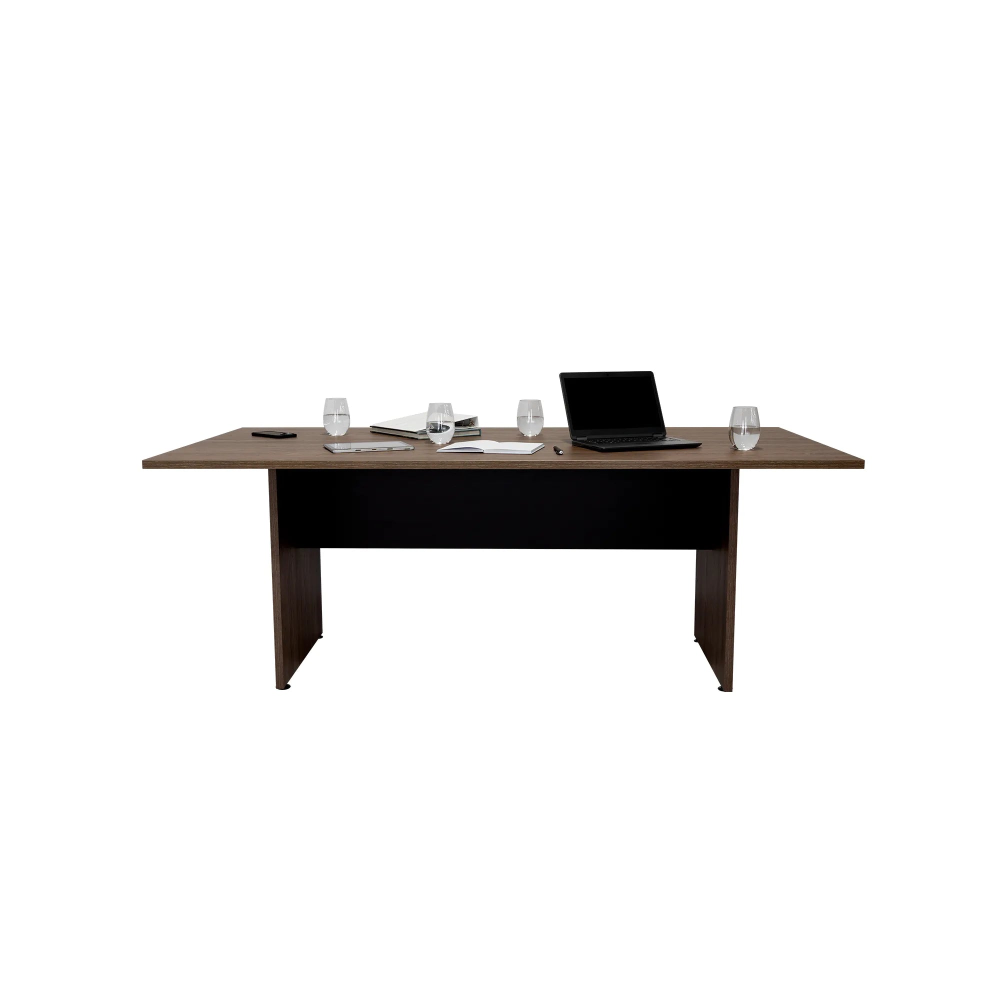 Mesa De Reunion Rectangular M-200 Home Office - Negro Soft / Coñac