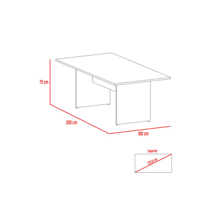 Mesa De Reunion Rectangular M-200 Home Office - Negro Soft / Coñac
