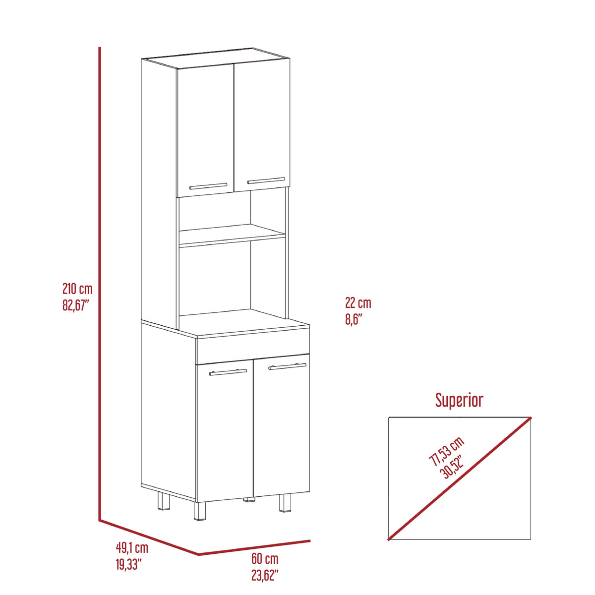 Mueble De Cocina Para Microondas Luna, Wengue Y Fresno - vista 7