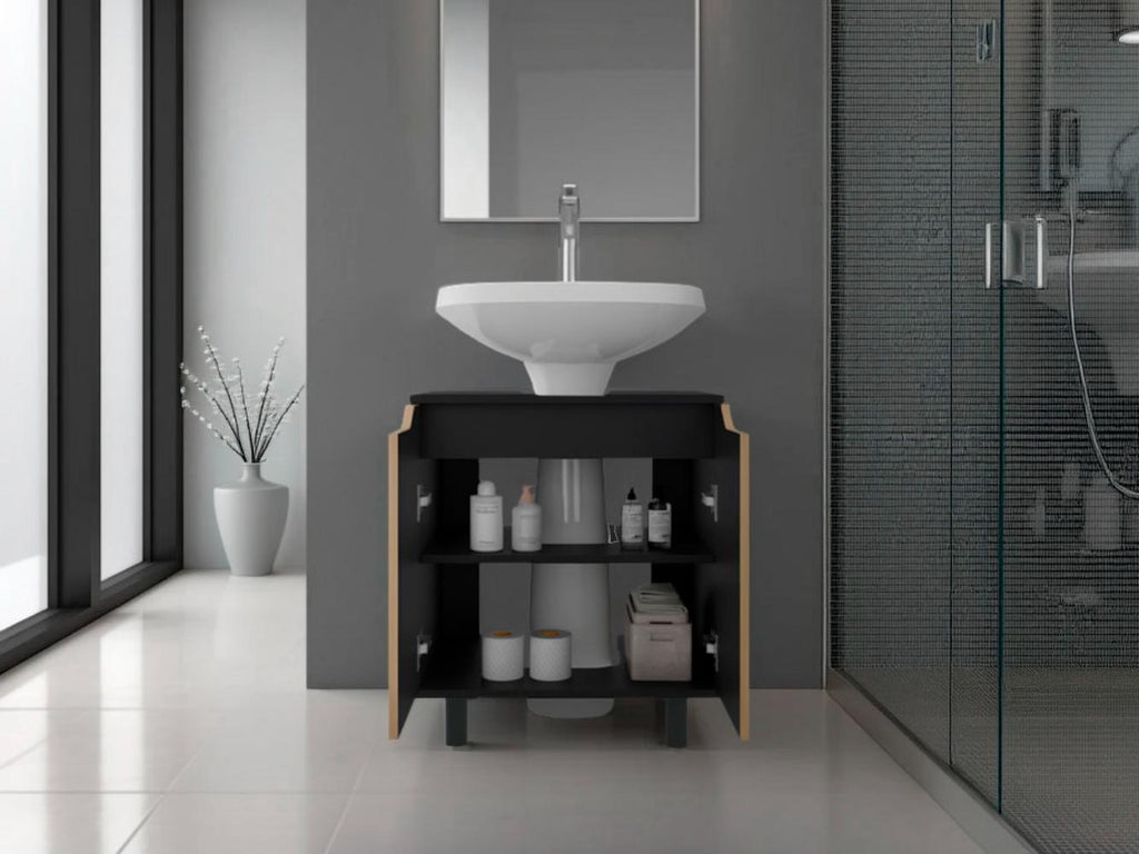 Mueble Para Lavamanos Marlo Dos Puertas, Wengue Y Fresno - vista 2