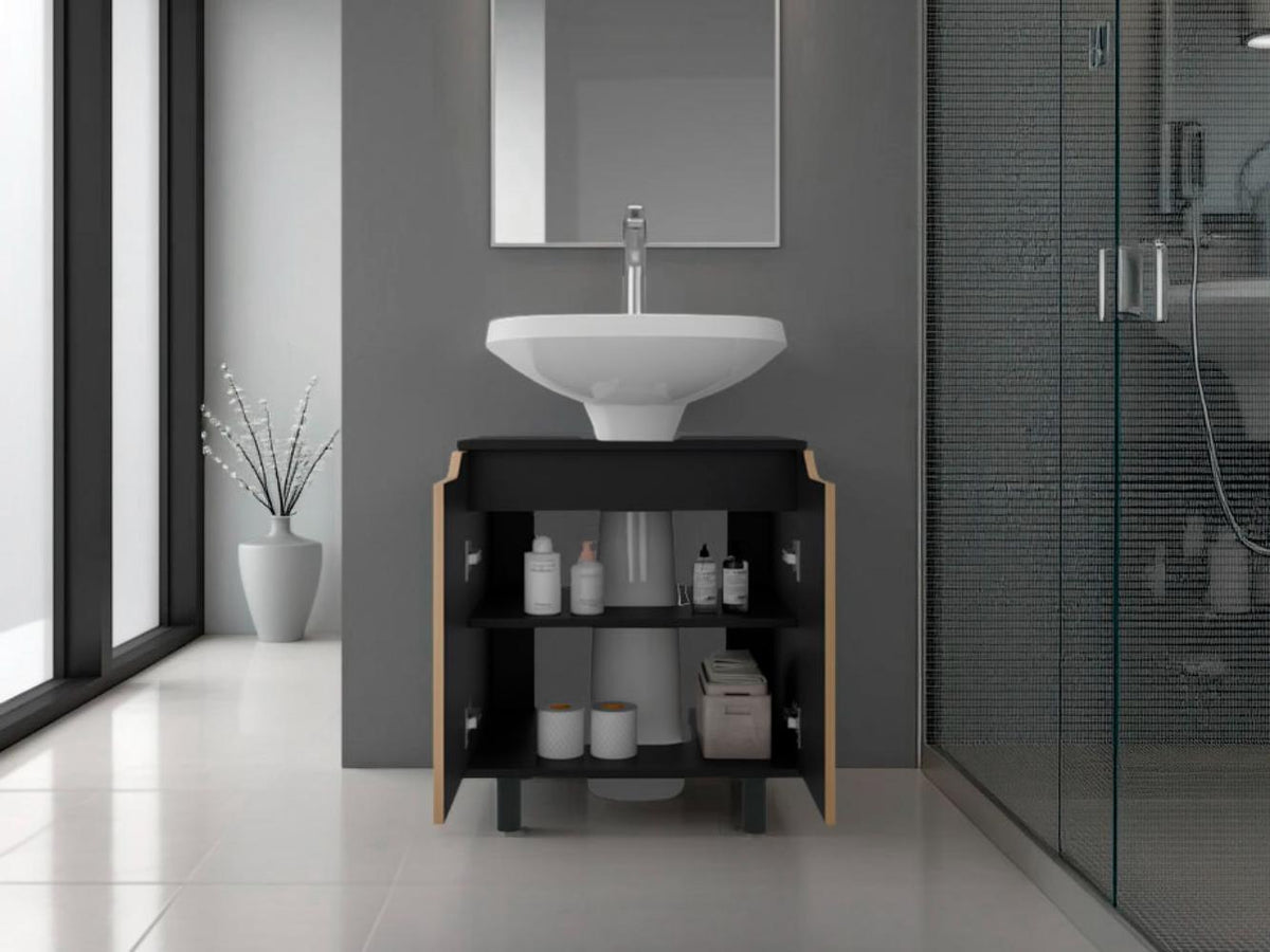 Mueble Para Lavamanos Marlo Dos Puertas, Wengue Y Fresno - vista 2
