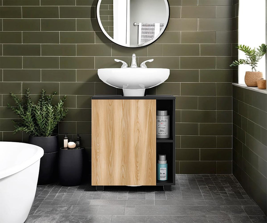 Mueble Para Lavamanos Pascuale Una Puerta, Wengue Y Fresno - vista 1