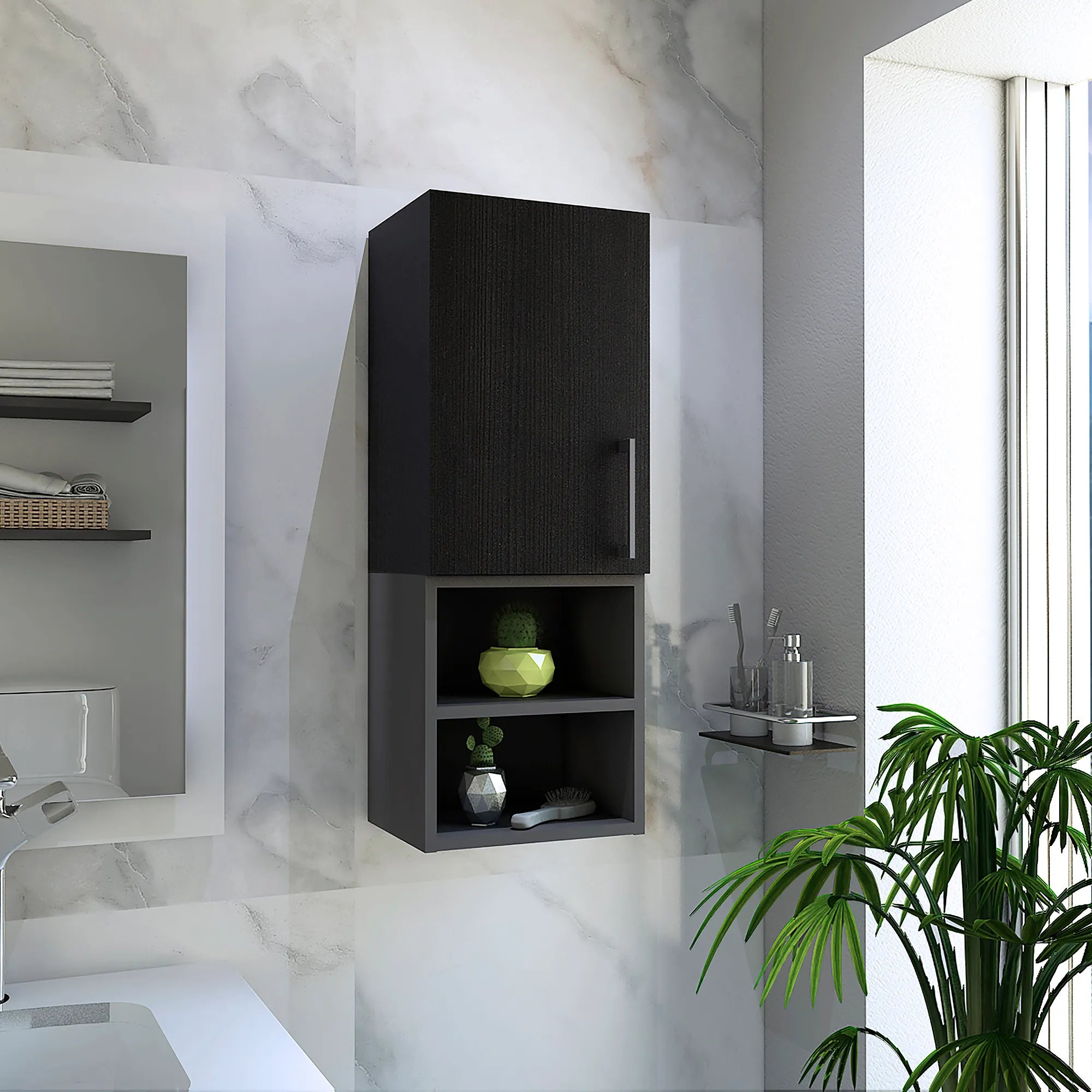 Mueble Auxiliar Muro Baño Madrid 1 Puerta - Wengue / Plomo