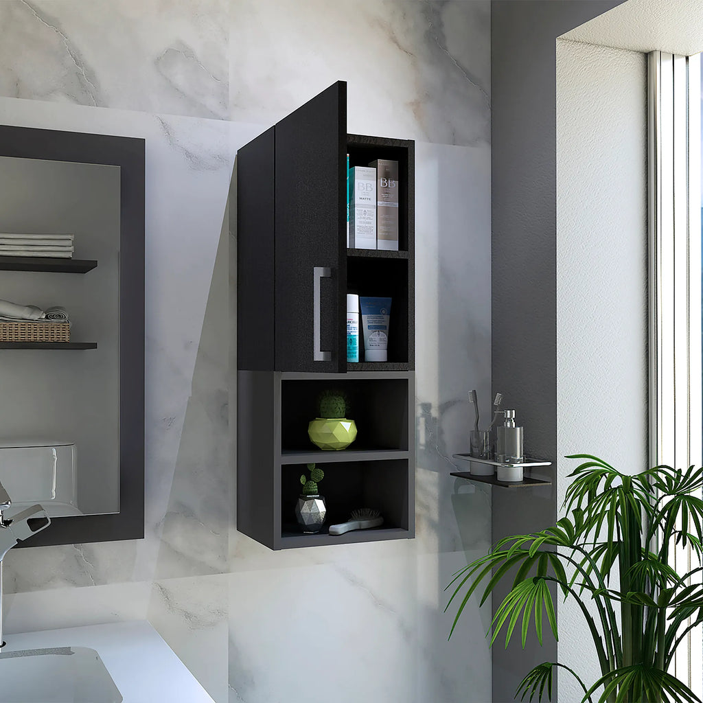 Mueble Auxiliar Muro Baño Madrid 1 Puerta - Wengue / Plomo