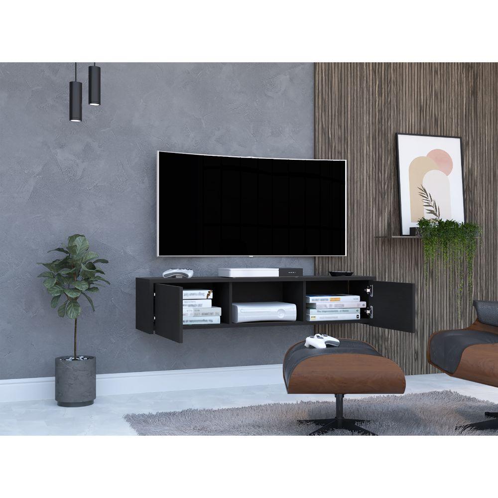 Mesa Para Tv Flotante Gleid, Wengue, con Dos Puertas Abatibles - vista 2