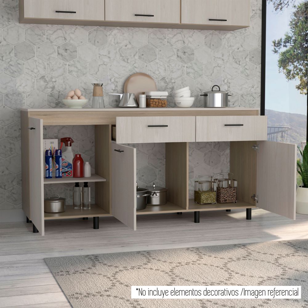 Modulo Inferior Kitchen Gante, Rovere y Niebla, con tres puertas batientes y dos cajones deslizables - vista 4