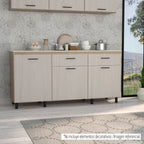 Modulo Inferior Kitchen Gante, Rovere y Niebla, con tres puertas batientes y dos cajones deslizables - vista 5