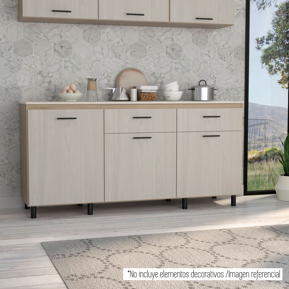 Modulo Inferior Kitchen Gante, Rovere y Niebla, con tres puertas batientes y dos cajones deslizables - vista 5