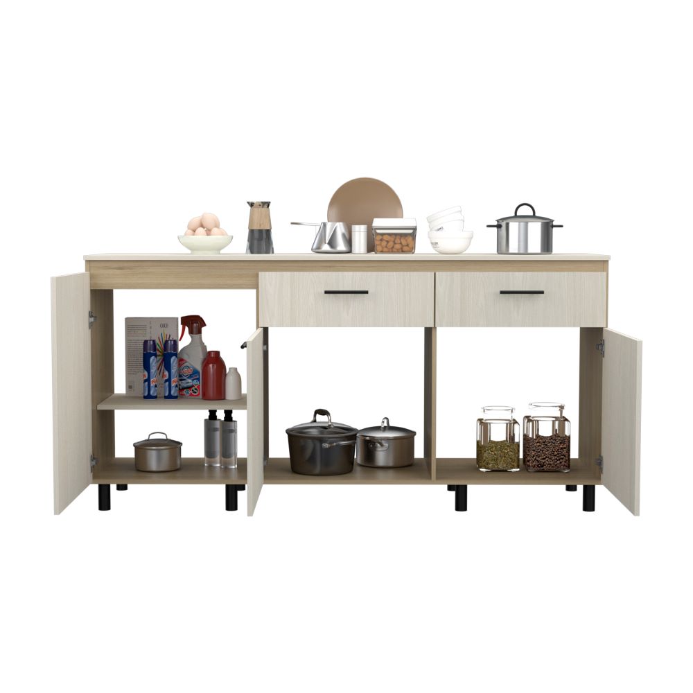Modulo Inferior Kitchen Gante, Rovere y Niebla, con tres puertas batientes y dos cajones deslizables - vista 2